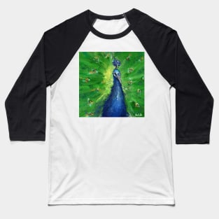 Grungy Semi Abstract Peacock Painting Baseball T-Shirt